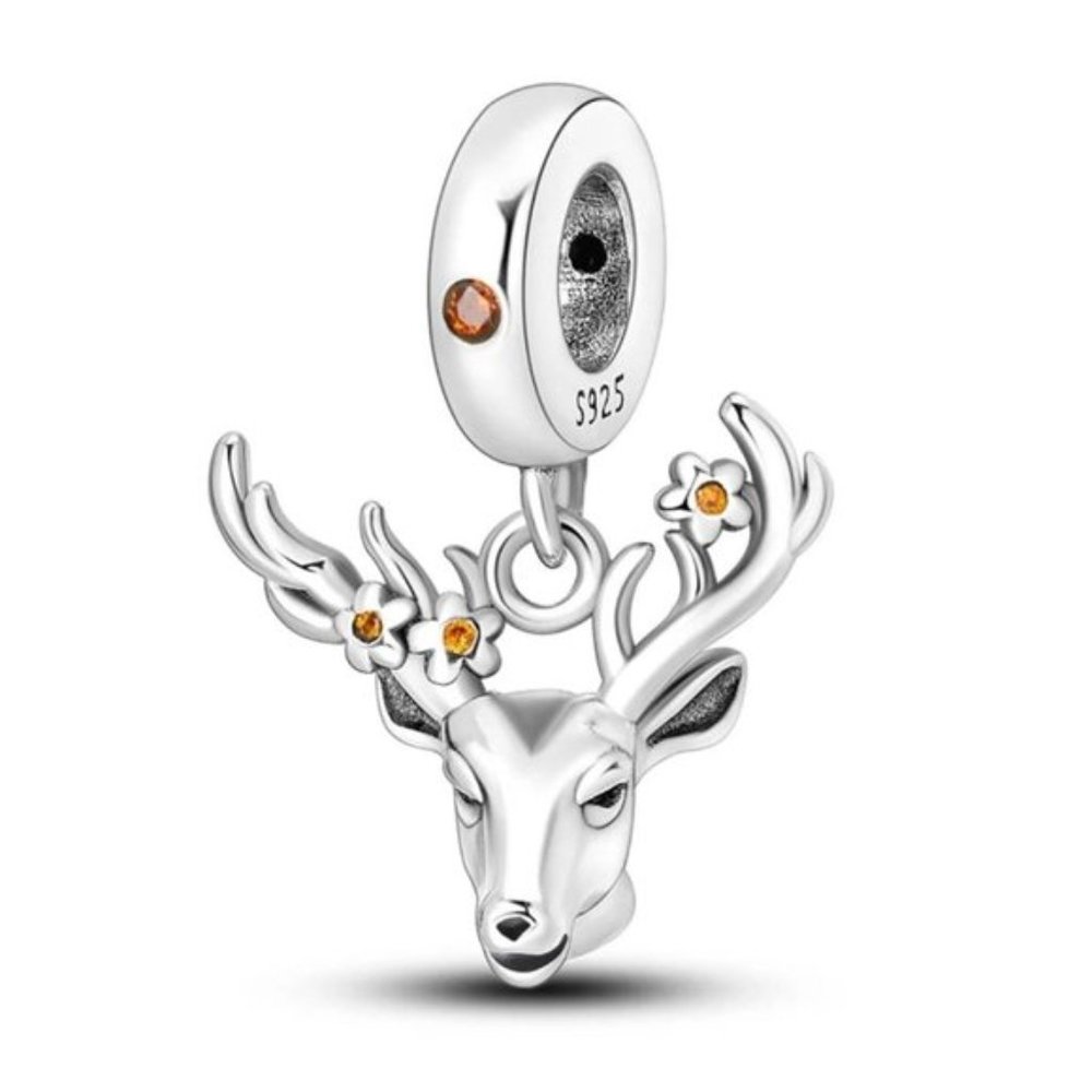 Sterling Silver Festive Reindeer Elk Deer Pendant Dangle Charm